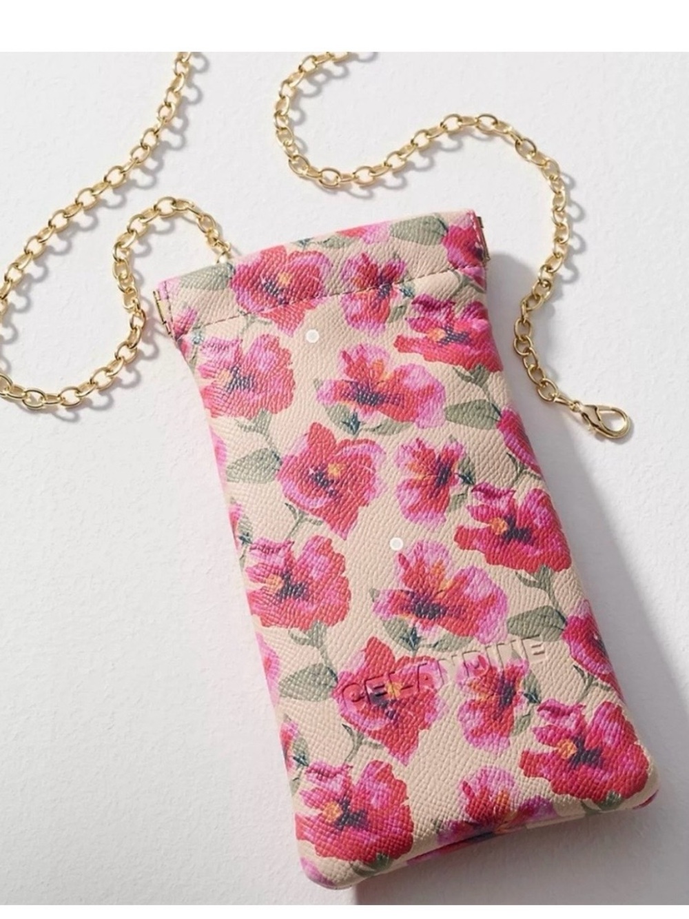 🆕 - Anthropologie Celandine-Pink Floral Sunglasses Slip Case with Chain. NWT